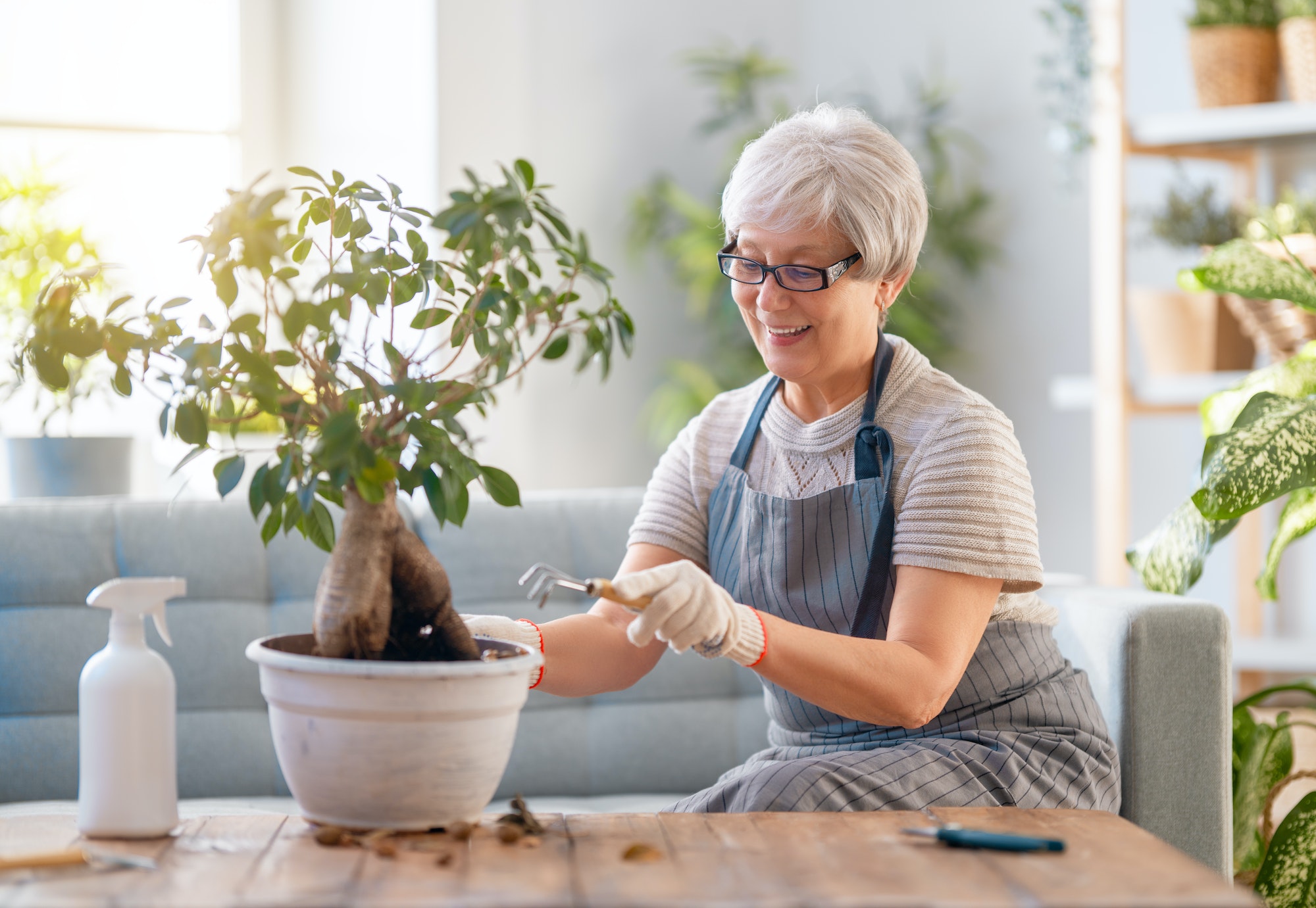 Woman caring for plants